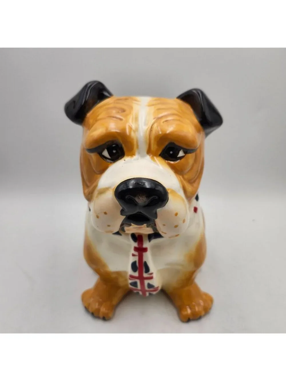 Hannington British Bulldog Ceramic Cookie Dog Biscuit Treats Jar Union Jack Neck